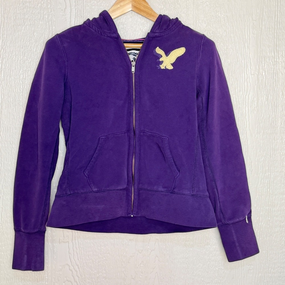 American Eagle Outfitters Purple Eagle Fleece Full Zip Hoodie Sweatshirt Large